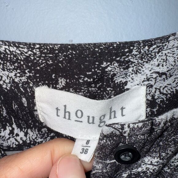 Thought by John Lewis collarless shirt Black And White Woodland Forest 8 EUC - Picture 5 of 9